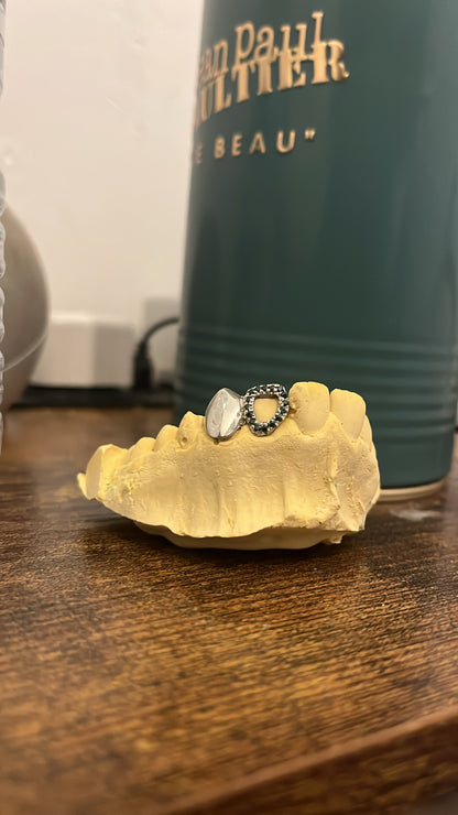 Iced Out Diamond Open Face Window & Plain Cap Custom Made Grillz