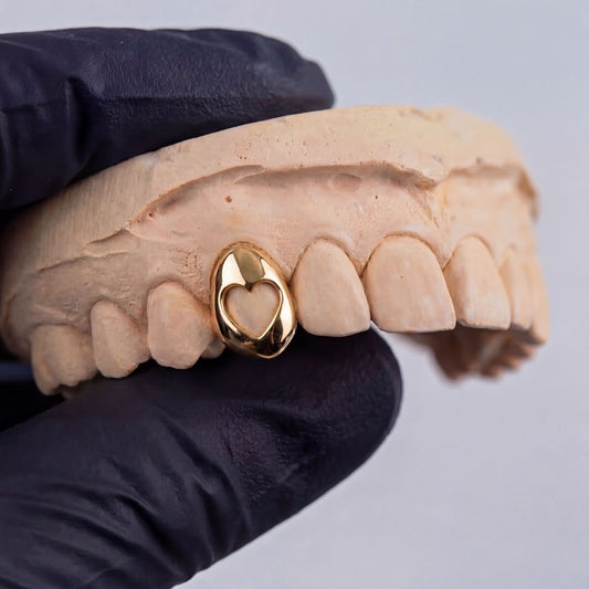 Custom Fitted Gold Or Silver Heart Deisgn Tooth Grillz