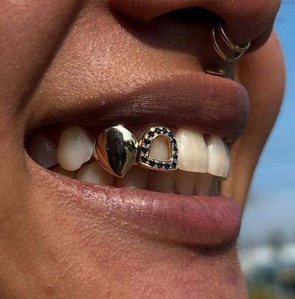 Iced Out Diamond Open Face Window & Plain Cap Custom Made Grillz