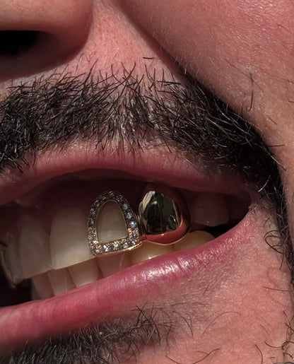 Iced Out Diamond Open Face Window & Plain Cap Custom Made Grillz